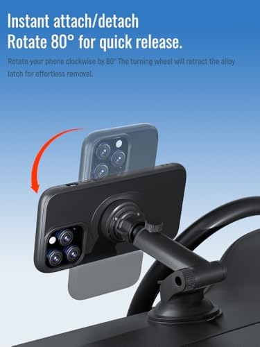 sincetop Car Phone Mount with Instant Quick Release Series Q[Quad] – 360° Adjustable Dashboard Phone Holder, One-Second Detach, Compatible with iPhone/Samsung – Enhanced Compatibility and Speed