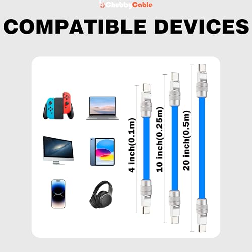 chubbycable Cute Chubby – 240W Short USB-C Cable Power Bank Fast Charging Cable Silicone Charger Cord Compatible with iPhone 16/15 Series, Desert Titanium+Desert Titanium, Type-C to Type-C, 20 inch – Enhanced Compatibility and Speed