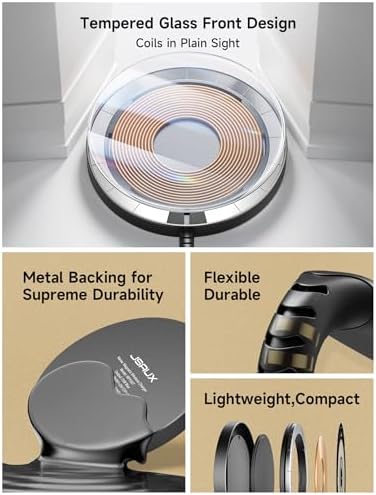 JSAUX Magnetic Wireless Charger – Sleek Silver Fast Charging Pad for i Phone 16 Series, Mag Safe-Compatible with Superior Magnetic Alignment for Efficient Power Delivery, Portable Design for Home & Travel Use, Essential i Phone Accessory for Stylish Charging Solutions