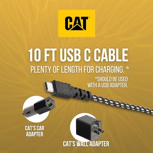 Optimize Your Charging Workflow with the CAT 10 ft Braided USB C Cable – High-Speed Type C Charger for Rapid Device Charging and Syncing, Durable Tangle-Free Design Ideal for Home, Office, and Travel Use