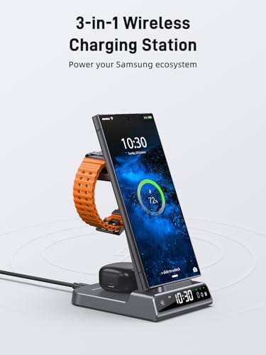Ultimate 3-in-1 Wireless Charger for Samsung Devices – Fast Charging Station for Galaxy S24 Ultra, S23 Ultra, Z Flip 5, Fold 5, Galaxy Buds & Watch 6/5/4/3 – Effortless Compatibility & Sleek Design for Modern Living