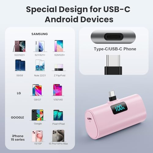 Dual-Pack Portable Power Bank for i Phone 16 Series – 5200 m Ah Fast Charging USB-C Battery Pack with Built-in Connector for i Phone 16/16 Plus/16 Pro/16 Pro Max/15 Series, Samsung & Android Devices – Lightweight Travel Charger for On-the-Go Convenience