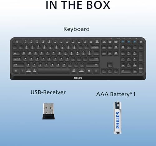 PHILIPS Ergonomic Wireless & Bluetooth Keyboard – Ultra-Quiet Standard Layout with 2.4 GHz USB Receiver, Multi-Device Compatibility, and Enhanced Comfort for Seamless PC, Laptop, and Tablet Use – Elevate Your Productivity Today!
