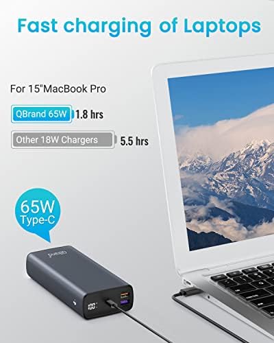 QBrand 65 W Portable Laptop Power Bank – 30,000 m Ah Fast Charging Battery Pack with Dual USB-C Ports for Ultimate Device Compatibility, Perfect for Mac Book, i Phone, Dell, HP, Lenovo, Samsung & Nintendo Switch – Ideal for Travel and Daily Use