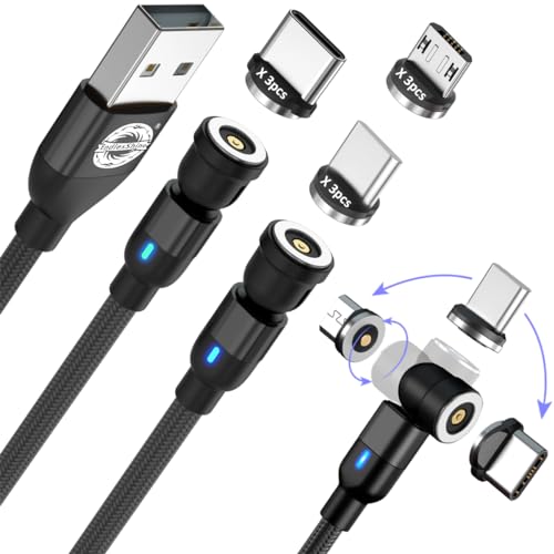Revolutionary 3-in-1 Magnetic Charging Cable Set – Versatile Micro USB, Type-C, and Lightning Compatibility with 360° Rotating Connectors and LED Status Indicator – Durable, High-Quality Blue Cables Available in 3 FT and 6 FT Lengths for Ultimate Convenience On-the-Go