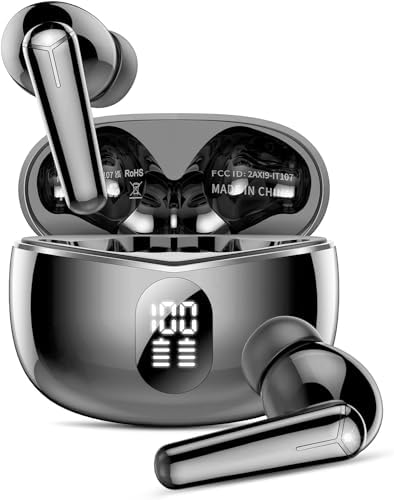 Ultimate Audio Experience: Kicoeon Bluetooth 5.3 Wireless Earbuds with 36-Hour Battery Life, IPX7 Waterproof Design, and Enhanced Call Clarity – Ergonomic Fit with LED Power Display for Active Users – Compatible with Android, i OS, and Laptops – Sleek Grayish Black Finish