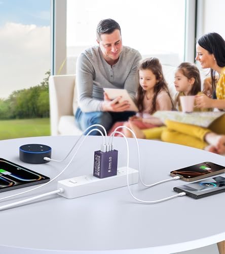 50 W Dual Type C Fast Charging Power Adapter 2-Pack – High-Performance USB-C Charger for i Phone, Samsung, i Pad, and Nintendo Switch – 5-Port Multi-Device Charger for Home and Travel – Compact, Safe, and Reliable Charging Solution