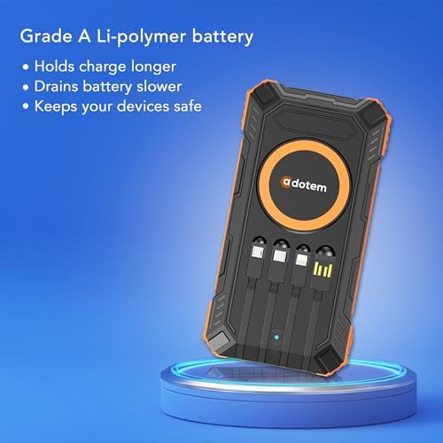 Ultimate Outdoor Solar Power Bank – 20,000 m Ah High-Capacity Charger with Integrated USB, Micro USB & Type-C Cables, Waterproof Design, 15 W Wireless Charging & 12 V Turbo Charge Technology (Blue) for Adventurers and Daily Users – Unmatched Durability & Versatile Compatibility