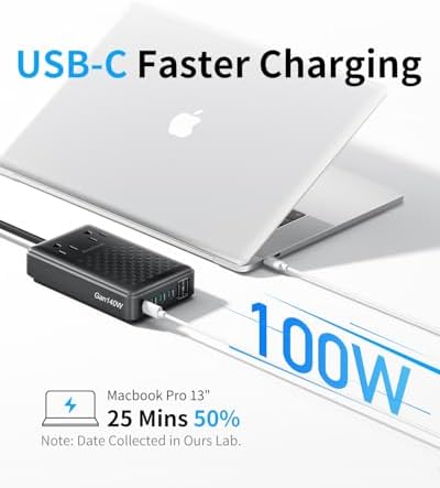 Next-Gen 140 W Ga N III 8-in-1 USB-C Fast Charging Hub – High-Efficiency Power Adapter for Mac Book, i Phone 16, Galaxy S24 & More – Ultra-Compact Design with PD 65 W Laptop Compatibility – Versatile Multi-Device Charging Solution for Home, Office, and Travel