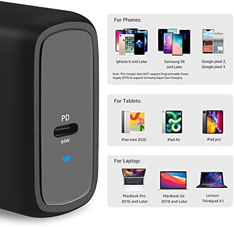 Amazon Basics 65 W Ga N USB-C Wall Charger – High-Speed Power Delivery Adapter for Laptops, Tablets & Smartphones, Compact & Foldable Design for Ultimate Portability, Efficient Charging Solution in Sleek Black Finish