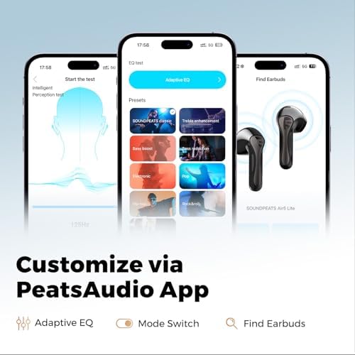 Transform Your Listening Experience with Sound PEATS Air5 Lite Wireless Earbuds – Exceptional Bluetooth 5.4 Performance, 13 mm Drivers for Immersive Hi-Res Audio, and State-of-the-Art Environmental Noise Cancellation for Crystal Clear Calls – Robust 30-Hour Battery Life with Rapid Recharge Capability – Ideal for Audiophiles, Gamers, and Professionals Seeking Superior Comfort and Sound Clarity