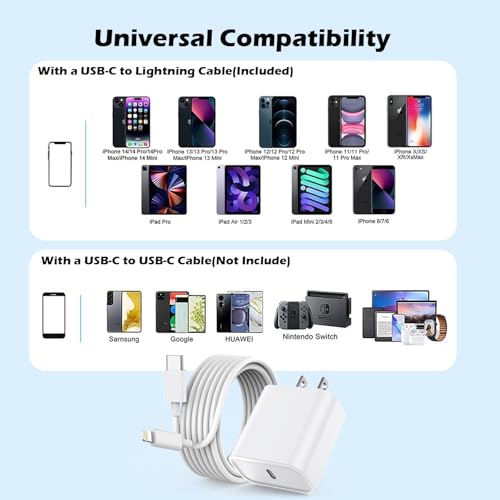 Super Fast i Phone Charger Bundle – 10-Foot MFi Certified USB-C to Lightning Cable with High-Power Charging Block for Instant Compatibility with i Phone 14/14 Pro Max/14 Plus/13/13 Mini/12/11/X/XR/SE & i Pads – Unmatched Speed & Durability for Effortless Charging on the Go