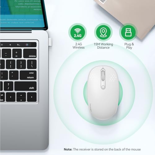 TECKNET 2.4 GHz Wireless Mouse – Ultra-Quiet & Portable Computer Companion with Adjustable DPI, USB Receiver, and Ergonomic Design for Seamless Use Across Chromebook, Laptop, PC & Mac – Enhance Productivity Effortlessly