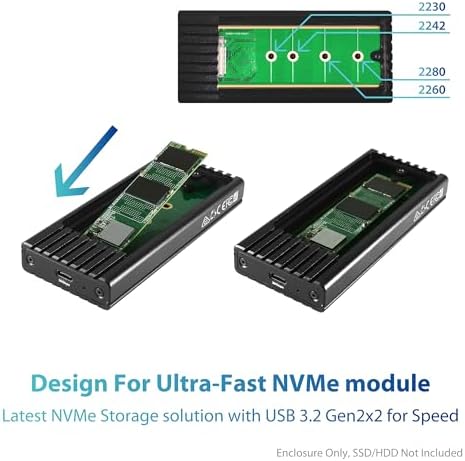 Nex Star SX M.2 NVMe SSD to USB 3.2 Gen2 x2 Enclosure – Lightning-Fast 20 Gbps Data Transfer, Durable Aluminum Design for Maximum Compatibility – Portable Black Accessory for Tech Enthusiasts and Professionals