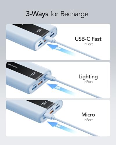 Ultra-Reliable VRURC 20,000 m Ah Portable Power Bank – Fast Charging Battery Pack with 4 USB Outputs and 3 Input Options for Ultimate Device Compatibility – Compact Travel Essential for i Phone, Samsung, and Android Users – Durably Designed for On-the-Go Charging Needs