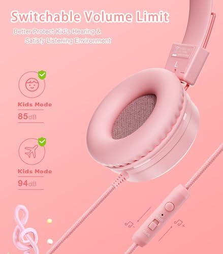 Vibrant Blue Kids Bluetooth Headphones with LED Lights – Safe Volume Limiter (85/94 d B) for Ear Protection – Fast USB Type C Charging – Comfortable On-Ear Design for School & Travel – Integrated Microphone for Clear Online Communication – Perfect for Boys & Girls