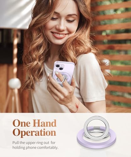 GVIEWIN Magnetic Phone Ring Holder, Compatible with MagSafe Phone Grip with Adjustable Stand, Magnet Phone Ring Kickstand for iPhone 16 Pro Max/Plus/15/14/13/12 Series/Other Phones (Purple) – Enhanced Compatibility and Speed