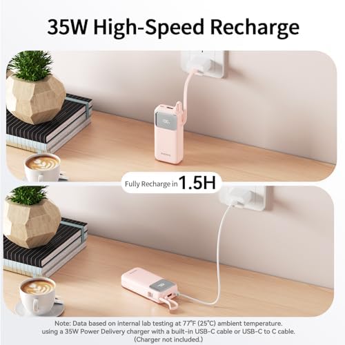 10,000 m Ah Portable Power Bank with Integrated USB-C Cable – Ultra-Fast Charging Solution for i Phone 16/15, Mac Book, Galaxy, i Pad & Air Pods – Your Essential Travel Power Companion with Superior Device Compatibility and Speed