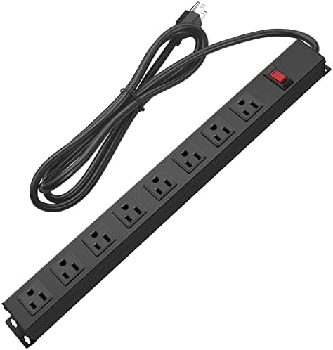 HHSOET Heavy-Duty Wall Mount Power Strip with 8 Outlets – Industrial Grade Surge Protector for Commercial Use, 15 A 125 V 1875 W, 6 FT SJT 14 AWG Cord – Space-Saving Design for Workshops and Home Offices – Reliable Power Solution for Large Plugs and Adapters