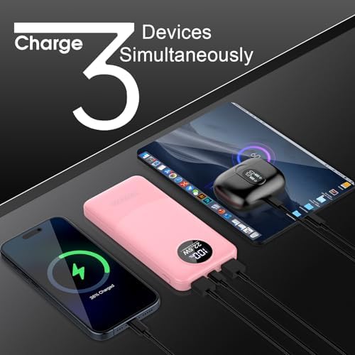 Advanced 10,000 m Ah Portable Charger with 22.5 W Fast Charging – USB-C Power Bank for i Phone 16/15/14/13/12 & Samsung S22/S21 – PD 3.0 & QC 4.0 Compatible with LED Battery Display – Lightweight Multi-Device Power Bank for Travel & Daily Use