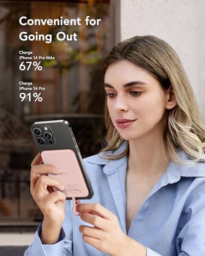 VEEKTOMX Ultra-Slim 5000 m Ah Portable Power Bank with Built-in Charging Cable for i Phone – Lightweight Battery Pack for i Phone 14/13/12/XS/Pro/Air Pods – Quick Charge Convenience in a Stylish Design – Perfect for On-the-Go Power Solutions