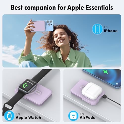 3-in-1 Magnetic Wireless Portable Charger – 10000 m Ah Power Bank with Fast 22.5 W Charging for i Phone 15/14/13/12, Apple Watch, and Air Pods – LED Display, Sleek & Lightweight Design for Ultimate On-the-Go Convenience and Enhanced Compatibility