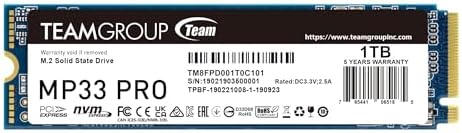 TEAMGROUP MP33 256 GB NVMe SSD – Ultra-Fast M.2 2280 Solid State Drive for Unmatched Performance Enhancement – Exceptional SLC Cache 3 D NAND TLC, PCIe Gen3 x4, Ideal for Gaming & Productivity – Experience Lightning Read Speeds Up to 1600 MB/s and Write Speeds Up to 1000 MB/s – Transform Your System with Unrivaled Efficiency & Reliability