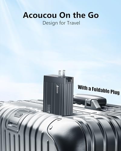 Acacou 100 W 4-Port USB-C Fast Charger – Ga N Technology for Ultimate Device Compatibility in Dark Bronze – Rapid Charging for Mac Book Pro/Air, Google Pixelbook, Dell XPS, i Pad Pro, Galaxy S23/S22, i Phone 15/14/Pro – Compact, Efficient Power Solution for Home and Office