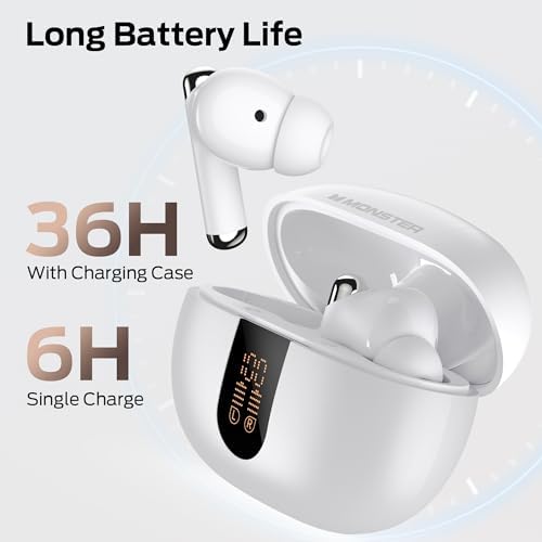 Elevate Your Audio Experience with Monster N-Lite 211 Wireless Earbuds – Cutting-Edge Bluetooth 6.0 Sports Headphones with Noise-Cancelling Microphone for Crystal-Clear Communication, Waterproof Durability for Active Lifestyles, and LED Display for Effortless Battery Monitoring – Ideal for Music Lovers and Fitness Aficionados
