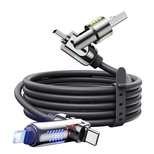MAGIC JOHN 240W 4 in 1 Charging Cable, 4FT USB C to Lightning Cable [MFi Certified], Multi Chargers for All Devices, Chubby USB A/C to C/Lightning with Light for iPhone/MacBook/iPad/Samsung/Switch 2 – Enhanced Compatibility and Speed