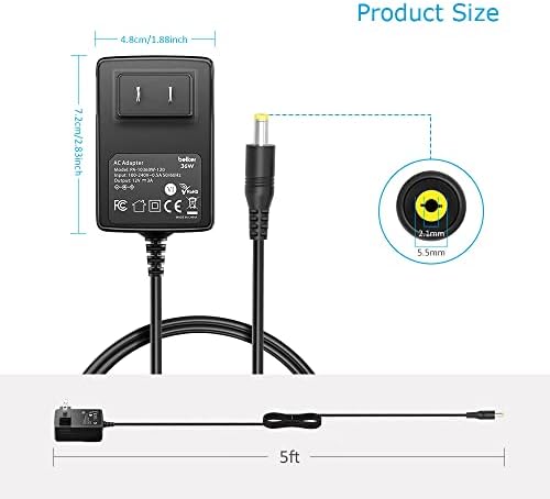 Belker 12 V 3 A High-Efficiency AC DC Power Adapter – Versatile Wall Charger for 12 V Electronics with 3000 m A Output and Universal Plug Compatibility for Seamless Device Integration
