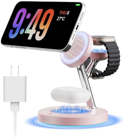 2025 Premium 3-in-1 Wireless Charging Station for i Phone 16, 15, 14, 13, 12 – Mag-Safe Compatible Charger Stand for Air Pods and i Watch – Fast, Efficient Power Hub with Sleek Design and Overcharge Protection for Home or Travel