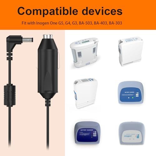 10 ft High-Performance Car Charger for Inogen One G2, G3, G4, G5 – Reliable 12 V Power Cord Replacement for Models BA-306, BA-301, BA-302, BA-303 – Ultimate Travel Companion for Oxygen Therapy Users