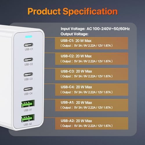 Power Up Your Productivity with the Ultimate 210 W USB-C Fast Charging Hub: Versatile 8-Port Ga N Charging Station with PD 65 W Adapter for Seamless Compatibility Across Mac Book, Dell Laptops, i Phone 16/15, and Galaxy S22/S23 – Your Essential Power Solution for Home and Office Efficiency
