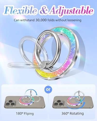 Glamorous Blue Glitter Mag Safe Phone Ring Holder – Stylish Magnetic Grip for i Phone 16, 15, 14, 13 Pro Max & Plus – Secure Finger Stand for Enhanced Control and Protection – Effortless Attachment and Detachment for Fashion-Forward Users