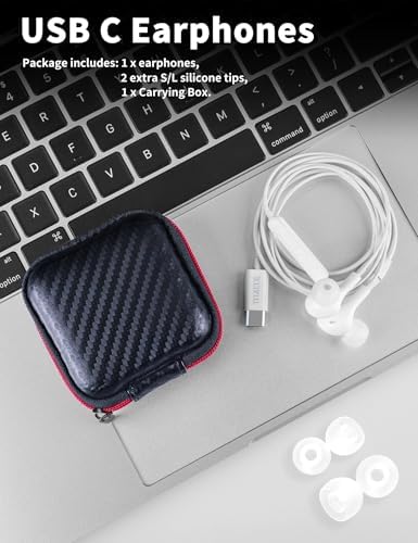 TITACUTE USB C Wired Earbuds: Premium Noise-Canceling Headphones with Bass Stereo Sound for Samsung S23 FE, S22, S21, A53, A54, and i Phone 15 Pro Max – Magnetic In-Ear Design with Microphone and Volume Control for Enhanced Audio Experience Across Devices