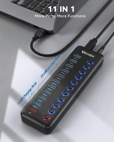 WENTER 10-Port USB Hub 3.0 with SD/TF Card Reader – Premium Aluminum Fast Charging Hub for High-Speed Data Transfer and Ultimate Device Connectivity – Perfect for PCs, Laptops, and Multitaskers