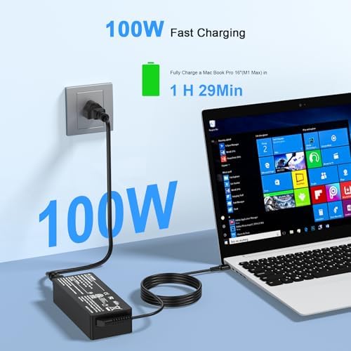 Ultimate 100 W USB-C Fast Charger Power Adapter – Exceptional Compatibility for Lenovo Think Pad, Mac Book Pro/Air, i Pad Pro, HP, Dell, Asus, and All USB-C Devices – Unmatched Speed & Versatility for Efficient Charging