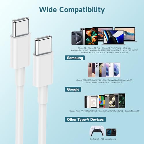 Revolutionary 60 W USB-C Charging Cable Trio – Fast Charge Your i Phone 15, Mac Book Pro, i Pad Pro & Air Pods 4 with Reliable 3 ft Durability – Ultimate Compatibility for Enhanced Performance and Convenience – Ideal for Home, Office, and On-the-Go Use – Sleek White Design for Effortless Style and Organization
