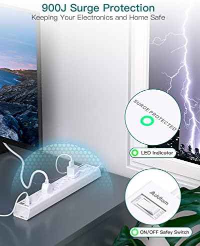 Ultimate Power Strip Surge Protector with Dual USB-C Ports – 6 Outlet Multi-Plug Extension Cord for Efficient Charging in Home, Office, or Dorm – Flat Plug Design with 5 ft Cord and 900 J Surge Defense for Enhanced Device Safety
