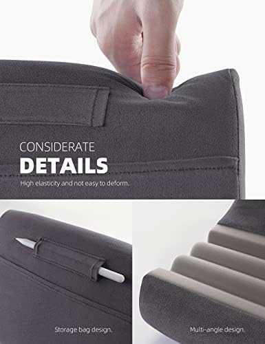 Lamicall Adjustable Tablet Pillow Holder – Soft Memory Foam Stand for Comfortable Bed or Lap Use, Featuring Integrated Stylus Mount and Accessory Pocket, Compatible with 4-13″ Devices Including i Pad Pro 12.9, Air, Mini, Kindle, and Galaxy Tab – Stylish Dark Red Design for Enhanced Viewing Experience and Improved Posture