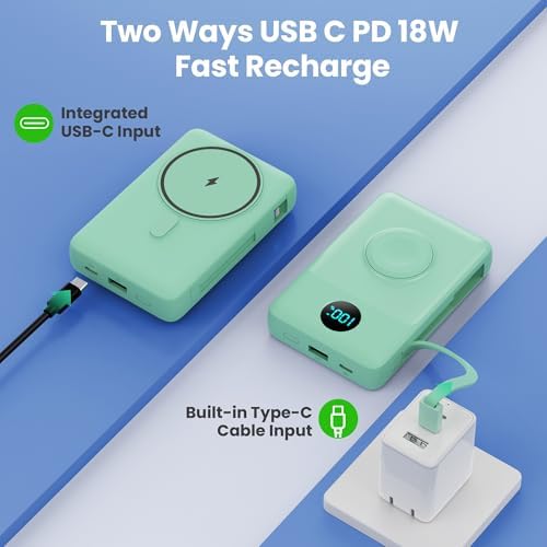 Ultimate 6-in-1 Magnetic Portable Charger, 10800 m Ah Power Bank for i Phone – Features Integrated Cables, Wireless Charging for Apple Watch, Smart LCD Display, and 25 W PD Fast Charging – Perfect Travel Accessory for All Devices with Enhanced Safety Features and Compatibility for i Phone 12 to 16 Series