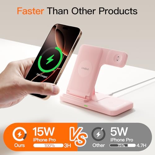 3-in-1 Wireless Charging Station for Apple Devices – 15 W Fast Charger Stand for i Phone 16/15/14/13/12/11, Apple Watch, and Air Pods – Convenient Portable Design with Enhanced Compatibility and Safety Features for Home and Travel – Perfect Gift for Tech Enthusiasts
