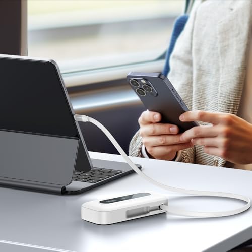 Ultra-Portable 10,000 m Ah Power Bank with Retractable Cable & USB-C to Lightning Compatibility – 30 W Fast Charging Battery Pack for i Phone 16/15/14/13 & Samsung Devices – LED Display for Easy Monitoring – Essential Travel Charger for On-the-Go Power Solutions