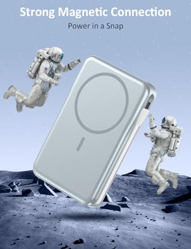 Magnetic 10000 m Ah Portable Power Bank with Built-in Cable – 5-in-1 Fast Charger for i Phone 16/15/14/13 Pro/Pro Max & Samsung – Ultimate Compatibility & Quick Charging Solution for On-the-Go Users