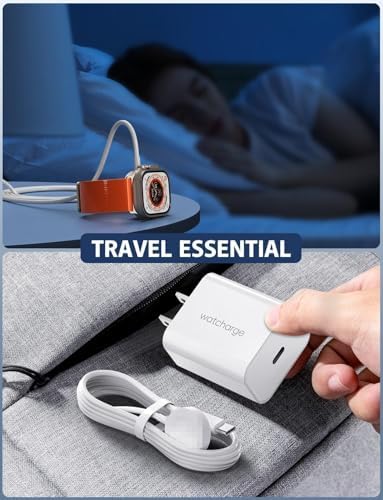 Revolutionize Your Apple Watch Charging: 6.6 ft USB-C Magnetic Charger with 20 W Power Block – Ultra-Fast, Reliable Connection for All Apple Watch Series Models Including Ultra – Stylish White Design for Effortless Convenience and Functionality