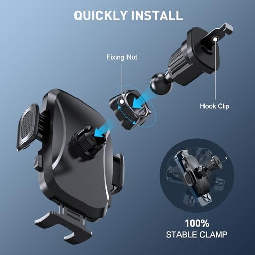 TEKING Advanced Car Phone Holder with Reinforced Metal Hook – Universal Air Vent Mount for i Phone 15/14/13/12 Pro Max & Samsung S24 Ultra – Sleek Translucent Design for Enhanced Aesthetics & Secure Smartphone Fit (120-75 mm) – Effortless Tool-Free Installation & Ultimate Hands-Free Convenience