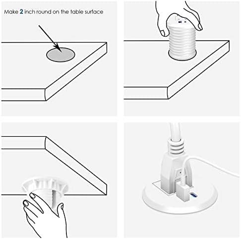Revolutionize Your Workspace with the 2-Inch Desk Power Grommet Featuring PD 20 W USB-C Fast Charging, Ultra-Flat Plug Design, and Recessed Outlet for Seamless Cable Management – Perfect for Home or Office Use with 6 ft Power Cable (White)
