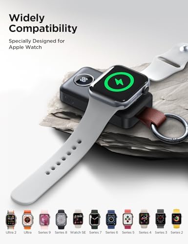 JOYROOM 2000 m Ah Magnetic Wireless Charger for Apple Watch – Compact Keychain Travel Essential for Series 10-2 with Enhanced Speed and Durability, Sleek Black Design for On-the-Go Power Solutions