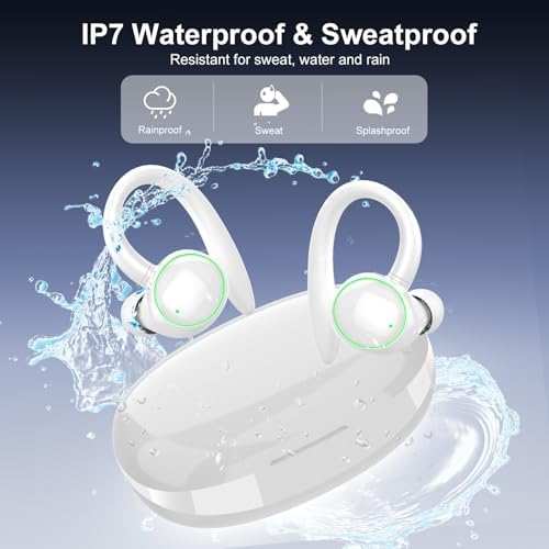 Ultimate Wireless Earbuds with Bluetooth 5.3 – Sport-Ready Headphones Featuring Advanced ENC Noise Cancellation, 48-Hour Battery Life, Secure Fit Earhooks, Deep Bass Sound, and IP7 Waterproofing for Peak Performance – Sleek Black Design for Active Users